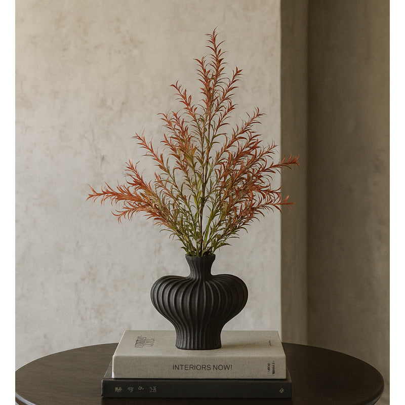 Black Pot-Bellied Ceramic Vase – Wabi-Sabi Light Luxury Decor