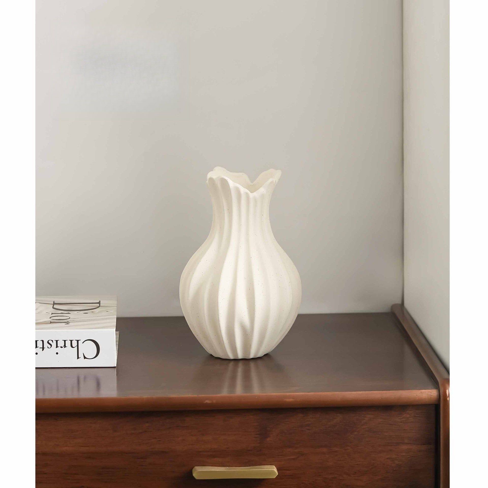 Wabi-Sabi Ceramic Fan Vase – Light Luxury Art Decor