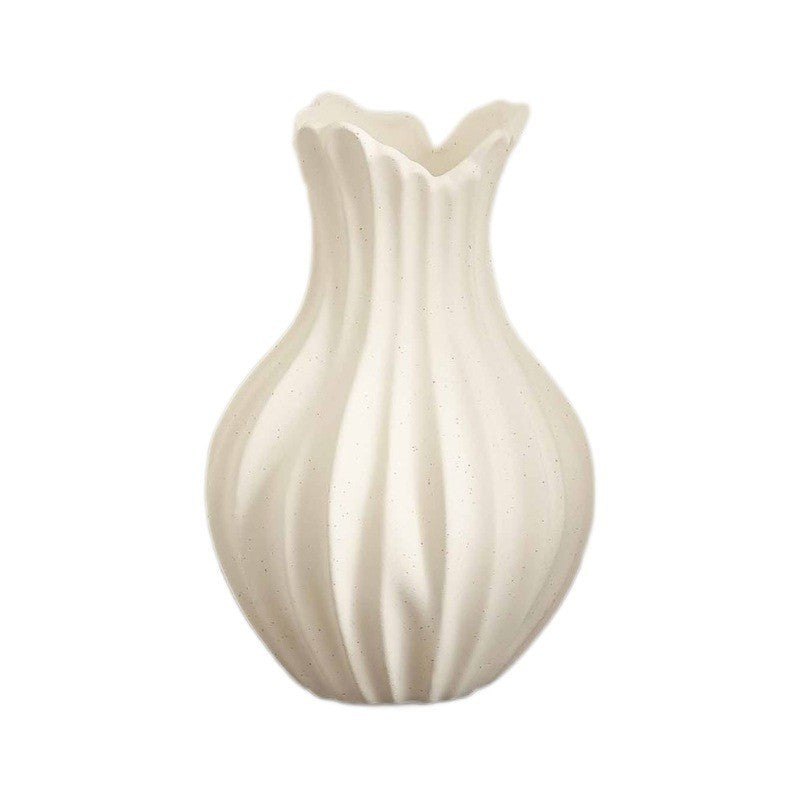 Wabi-Sabi Ceramic Fan Vase – Light Luxury Art Decor