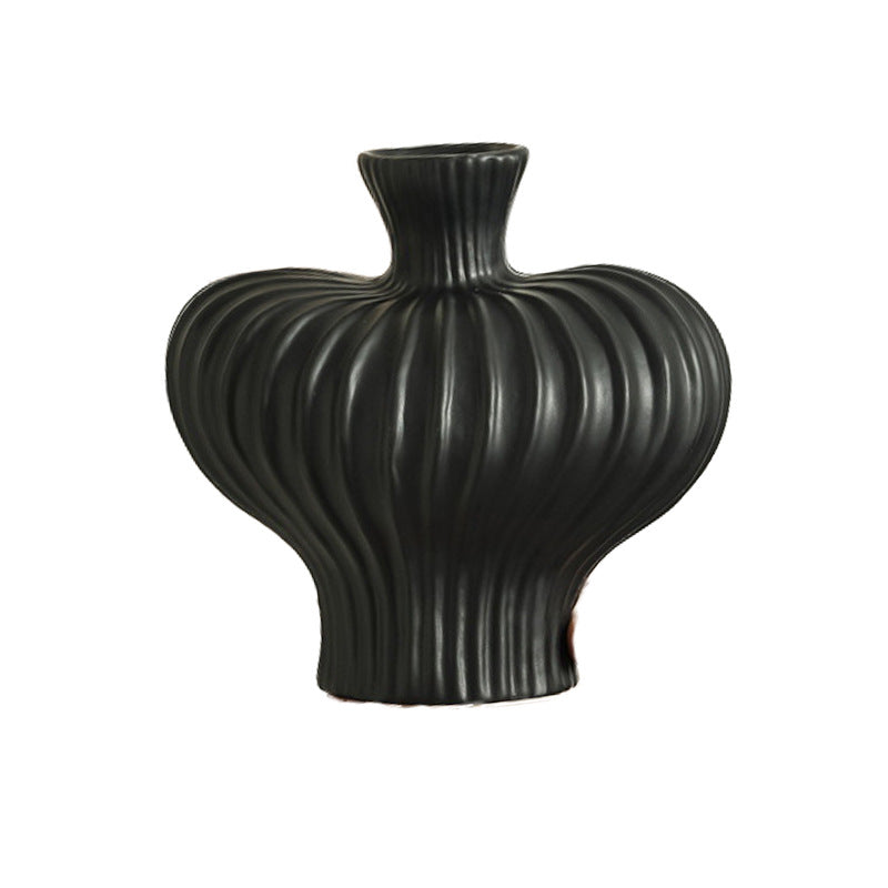 Black Pot-Bellied Ceramic Vase – Wabi-Sabi Light Luxury Decor